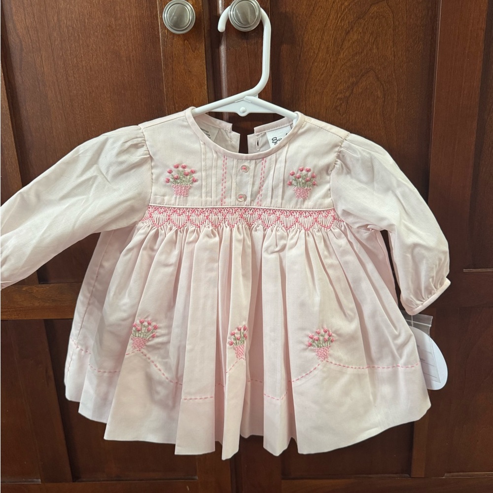 Sarah Louise Pink Baby Dress with Floral Embroidery, NWT, size 3 months